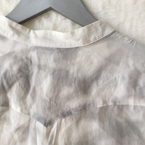 BCBGMaxAzria White and Gray Floral Half Button Down Shirt - Picture 9 of 16